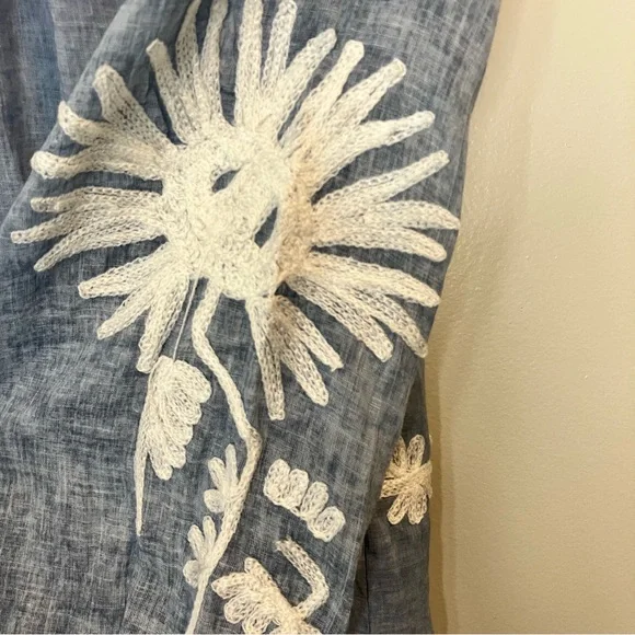 NWT DOLMA Floral Embroidered Blouse Blue with White Embroidery Size Small - Picture 12 of 12